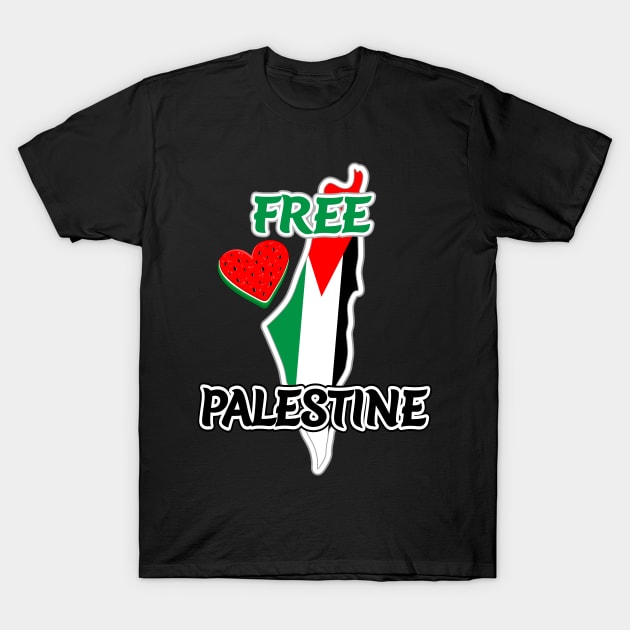 Free Palestine - Map and Watermelon Logo T-Shirt by BluedarkArt